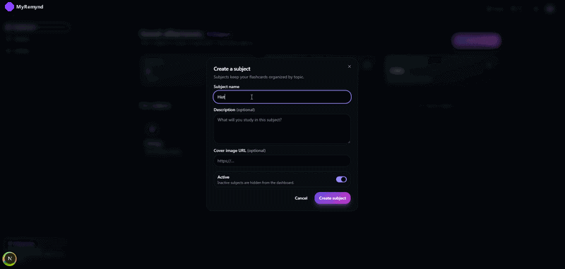 Demonstração da criação de uma matéria no MyRemynd e sua disponibilização no dashboard